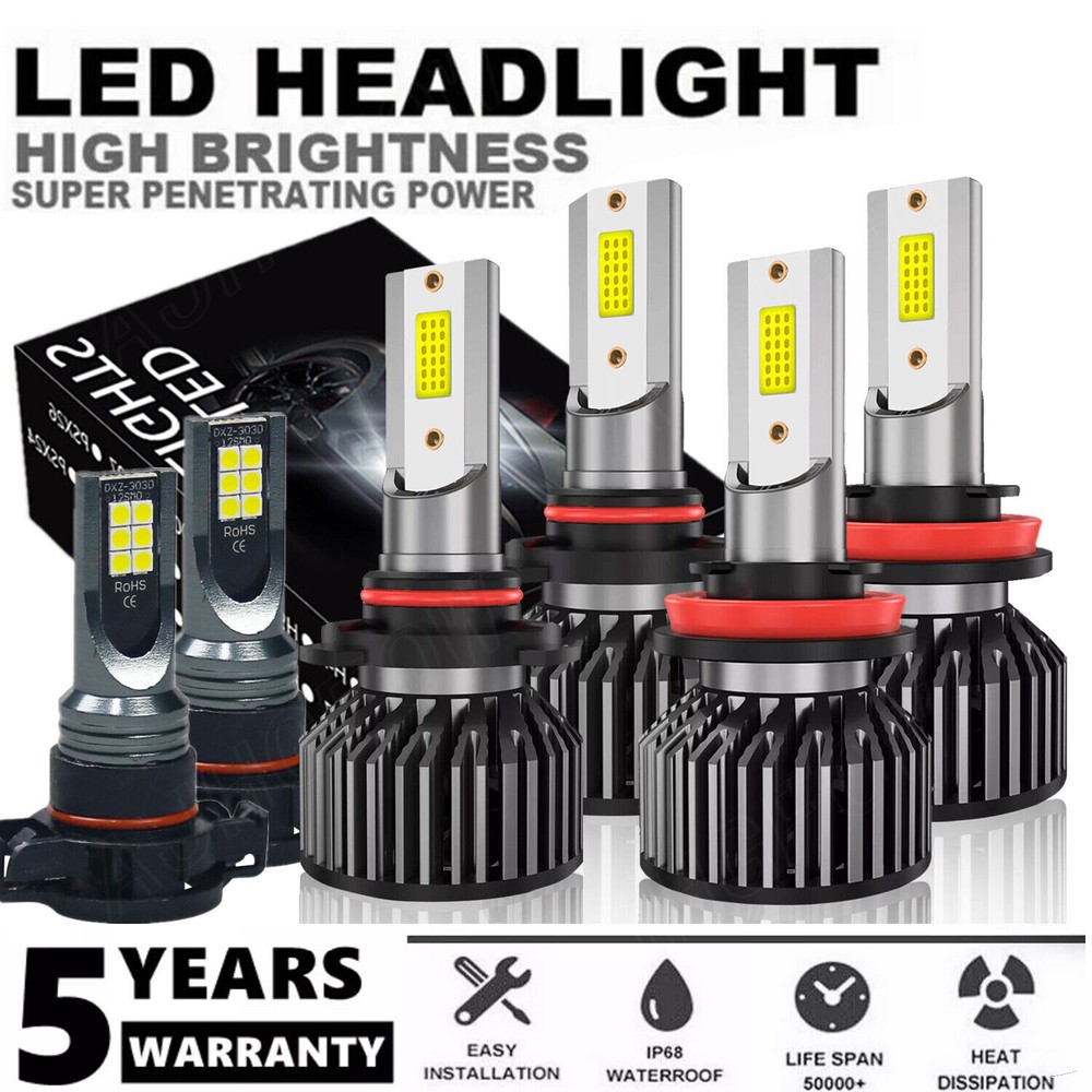 For Chevy Suburban Tahoe 2007-2014 LED Headlight + Fog Light Bulbs Combo Kit 6x