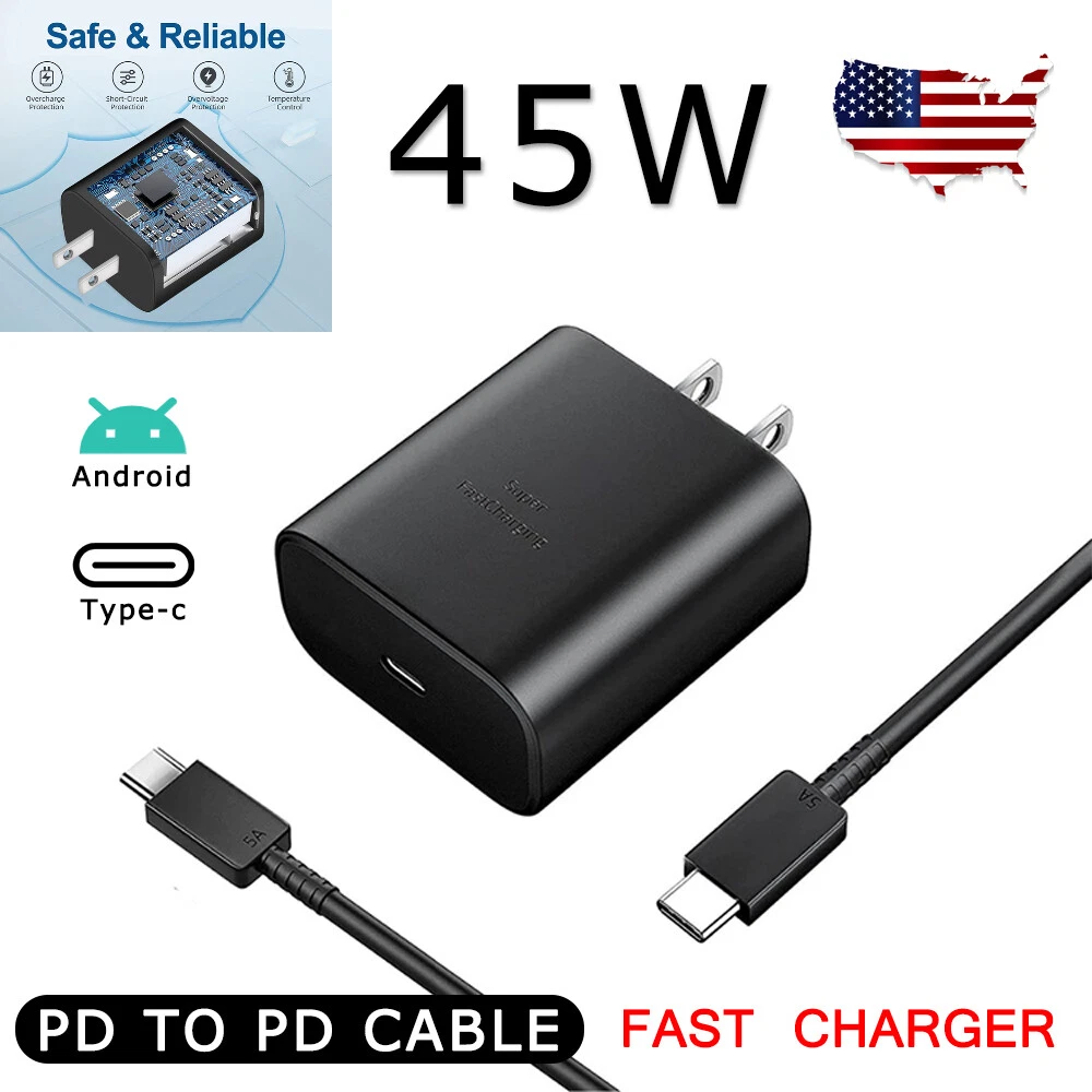 45W USB-C Super Fast Wall Charger 6FT Data Cable For Samsung S20 S21 S22 S23