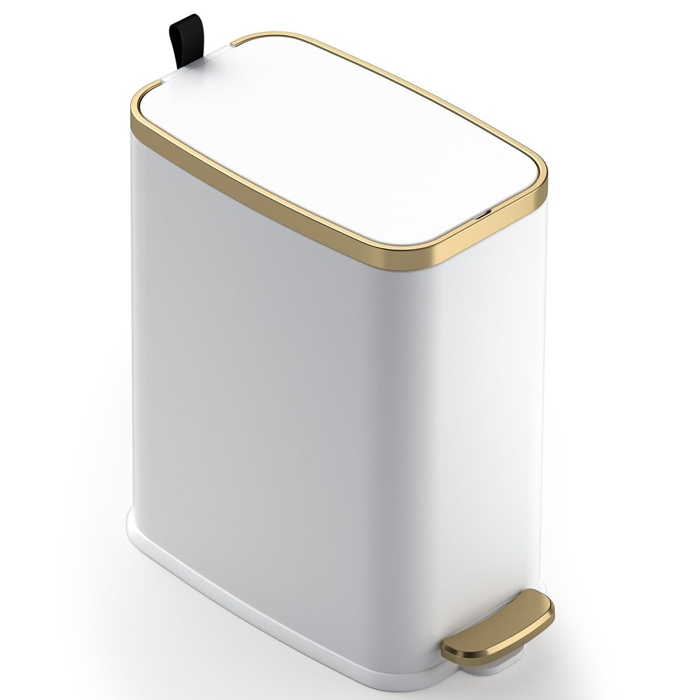 Small Bathroom Trash Can with Lid Soft Close-5L/1.3 Gal Slim Garbage Can-Meta...