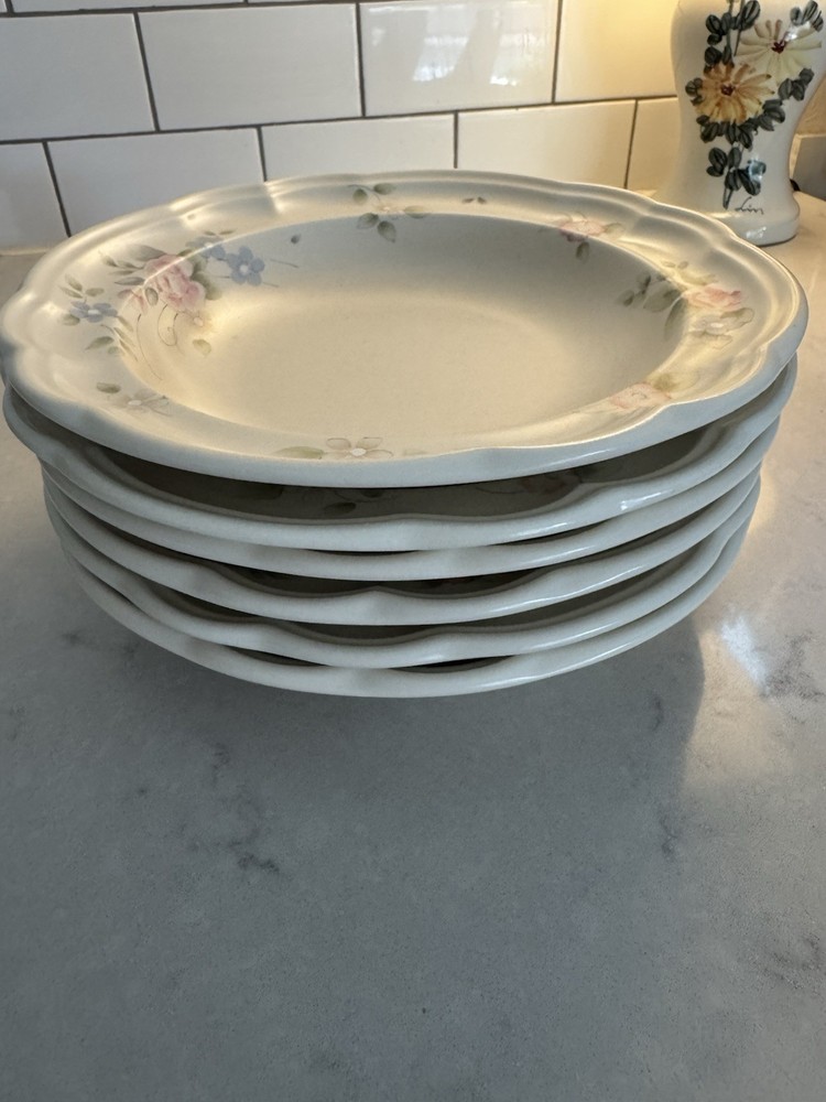 Vintage Pfaltzgraff Tea Rose 9-inch Large Rimmed Soup Bowls Set of 6