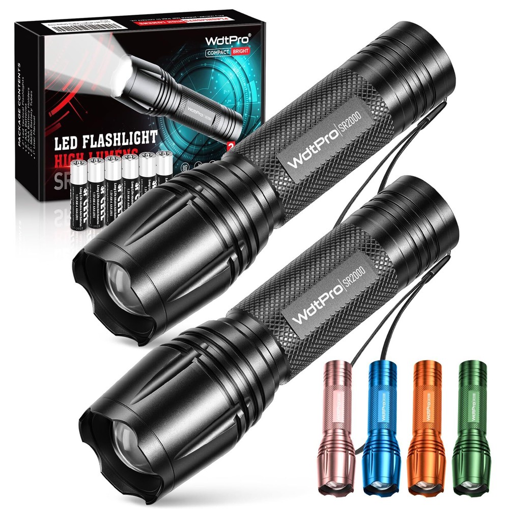 Led Flashlight High Lumens Sr2000 Pro 2 Pack Brighter Tactical Flashlights With