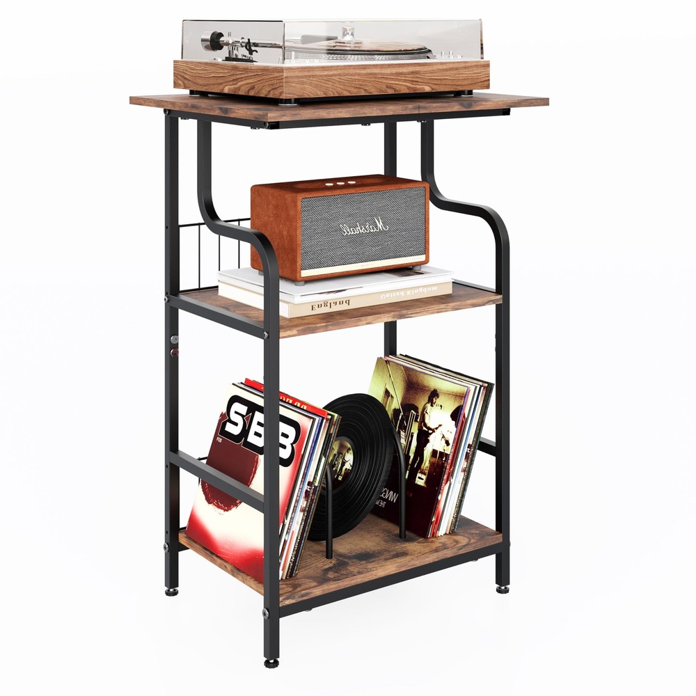 3-Tier Vinyl Record Player Stand with Storage Shelf