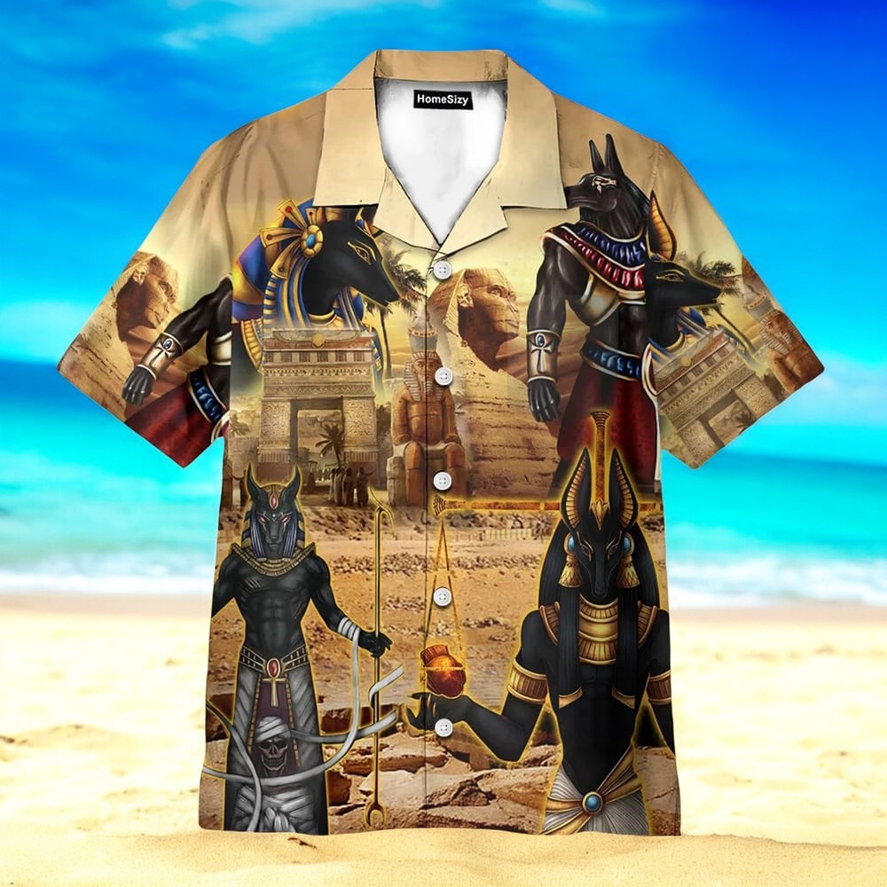 Incredible Anubis and Pyramid Ancient Egypt Design Premium Hawaiian Shirt for History Enthusiasts