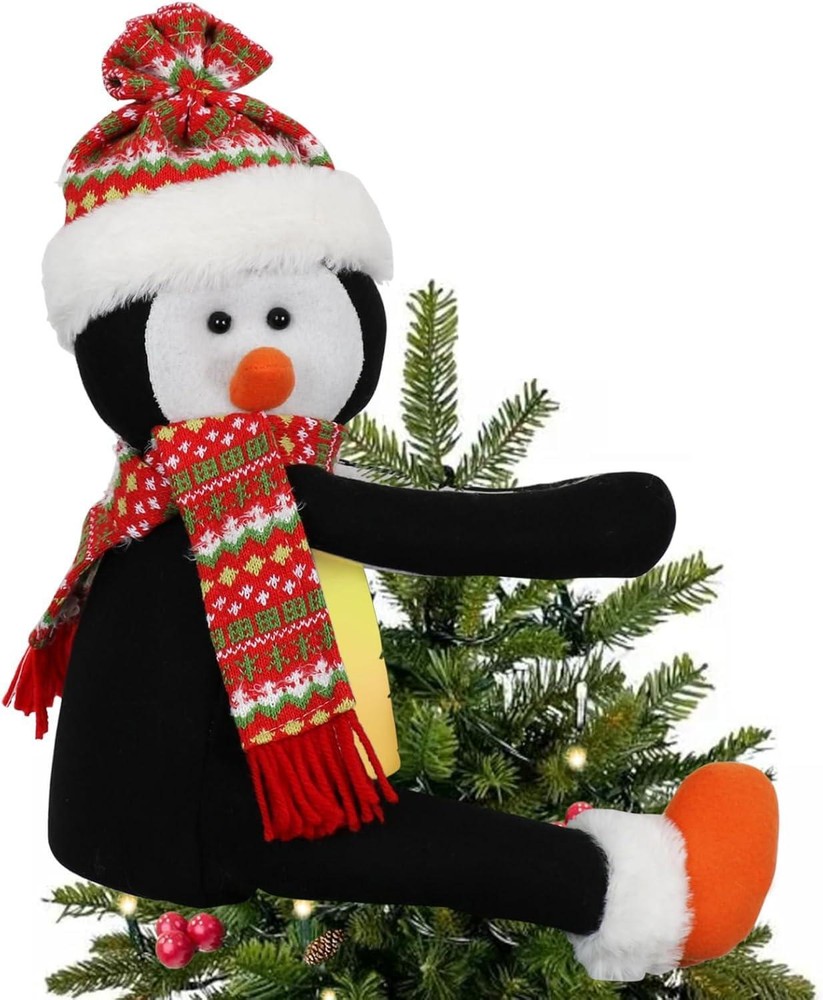 Tree Topper with Lights-funny Christmas Tree Topper Lighted Penguin Tree Topper