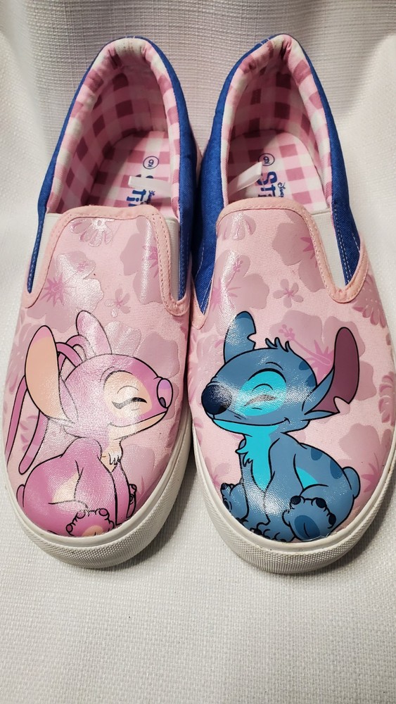 Disney Stitch & Angel Low Top Slip-on Sneakers Pink Shoes Ground Up Women’s Sz 9
