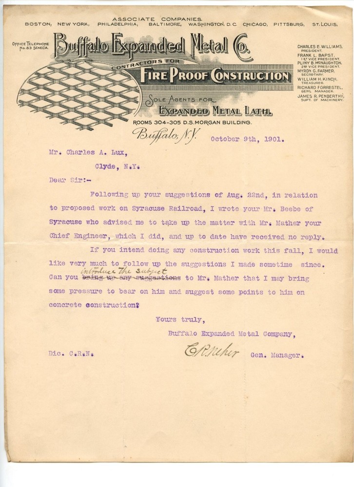 1901 Buffalo Expanded Metal Co. Letterhead Fireproof Construction Ephemera