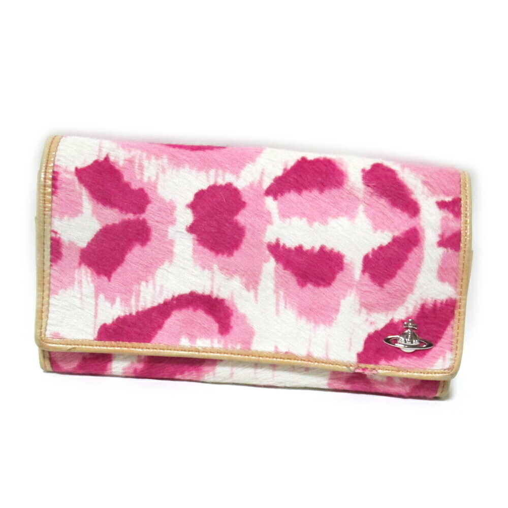 Vivienne Westwood Leopard Long Wallet, Pink Leather, Used, 10x18cm, Rare Find