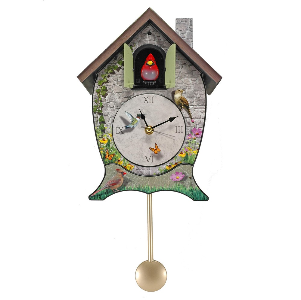 Mark Feldstein Garden Cottage Tabletop or Wall Decor with Singing Cardinal and Cuckoo Clock Sound, Vintage-Inspired Design