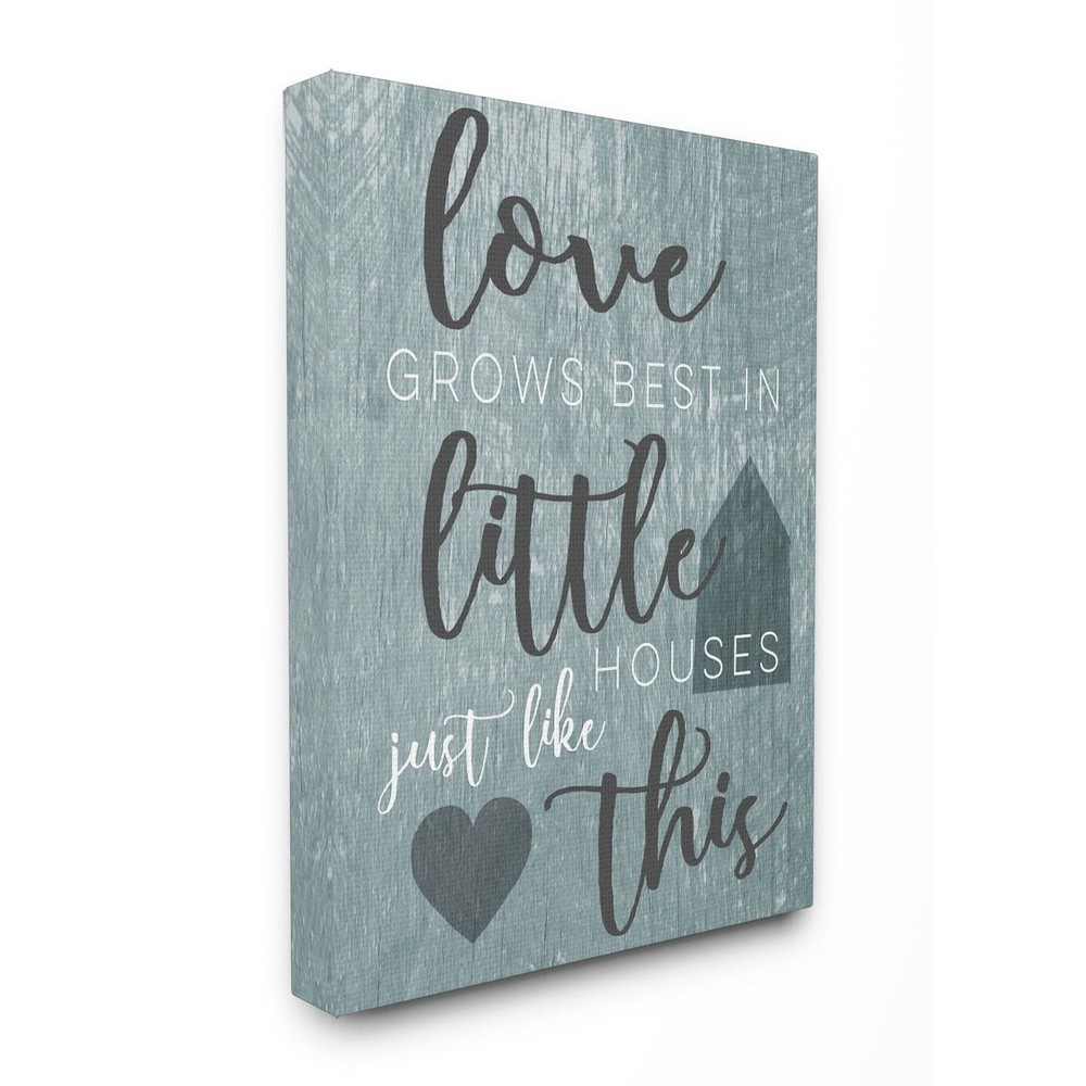 Stupell Love Grows Best Grey Illustration Stretched Canvas
