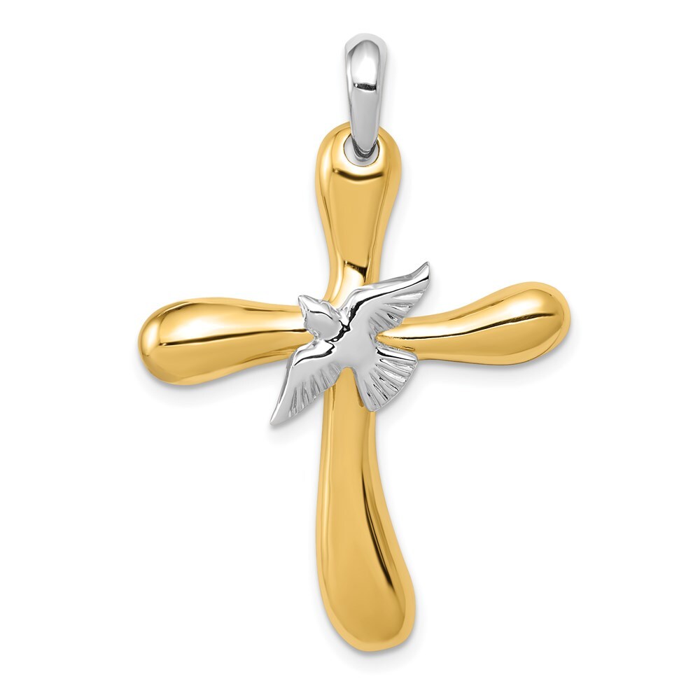 14k Two-tone Gold Dove Cross Pendant for Women L-1.58 Inch, W-1.03 Inch 4.29gm