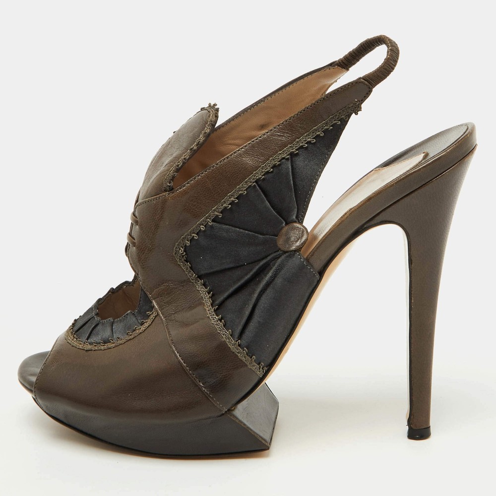 Nicholas Kirkwood Dark BrownBlack Leather and Satin Platform Slingback Sandals