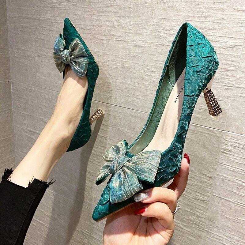 Bowtie High Heel Pumps for Women Wedding Party Dress Shoes