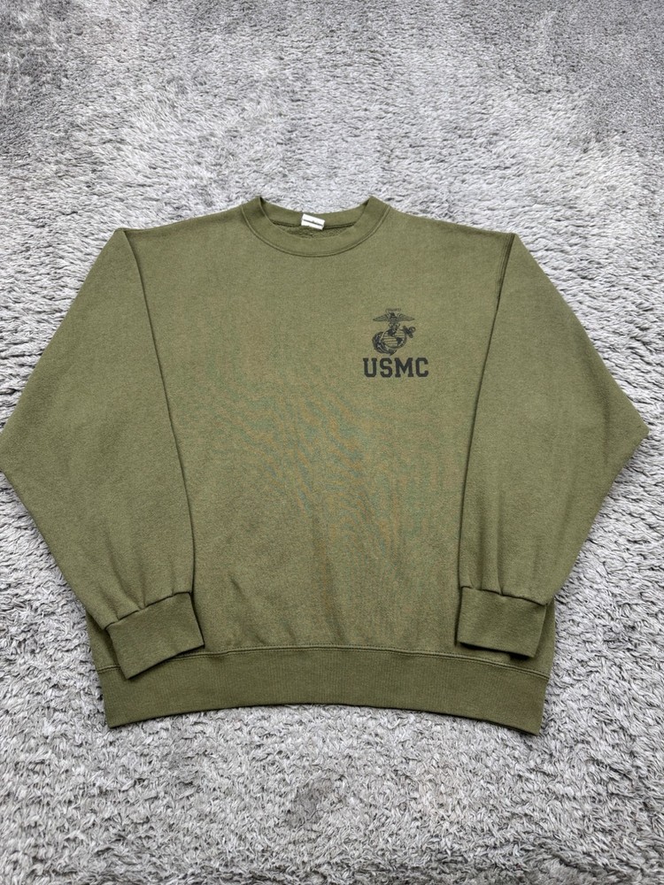 Vtg USMC Sweatshirt Men Medium Green Military Crewneck Marine Corps Made In USA
