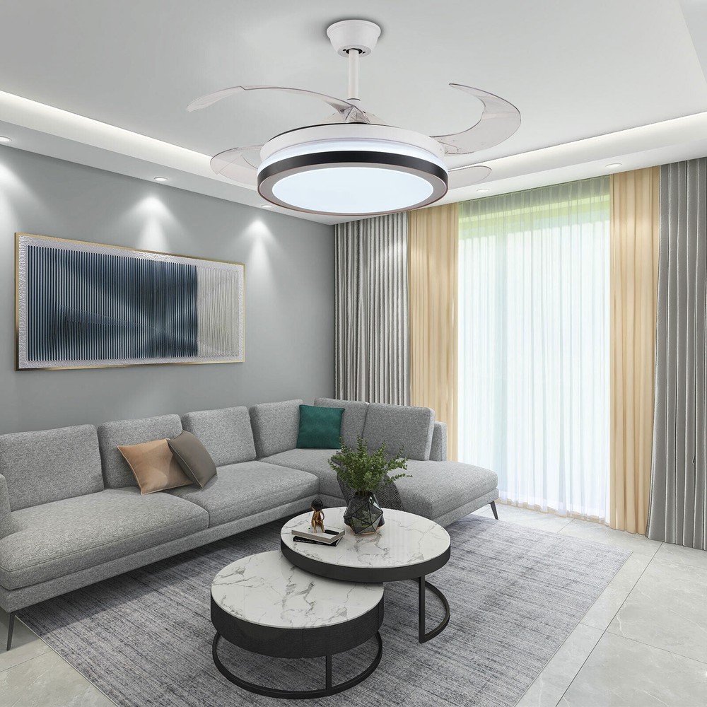 42 Inch Modern Invisible Fan Chandelier with Remote Control and 4 Retractable Blades