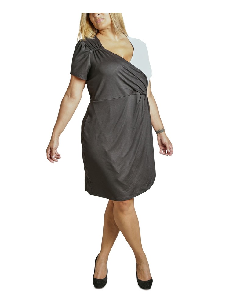ULTRA FLIRT Womens Gray Jersey-knit Pull Over Short Sleeve Dress Plus 3X
