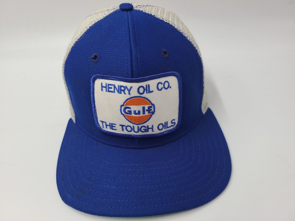 Vintage Gulf Henry Oil Co The Tough Oils New Era Mesh Trucker Snapback Hat Cap