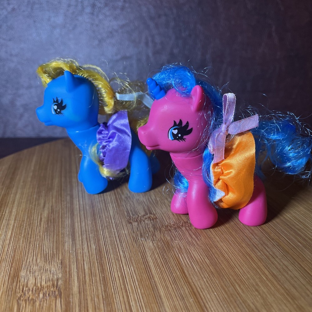 VTG 1981 My Little Pony Lot Of 2 Colorful Unicorns Sparkly Hair, Skirts & Ribbon