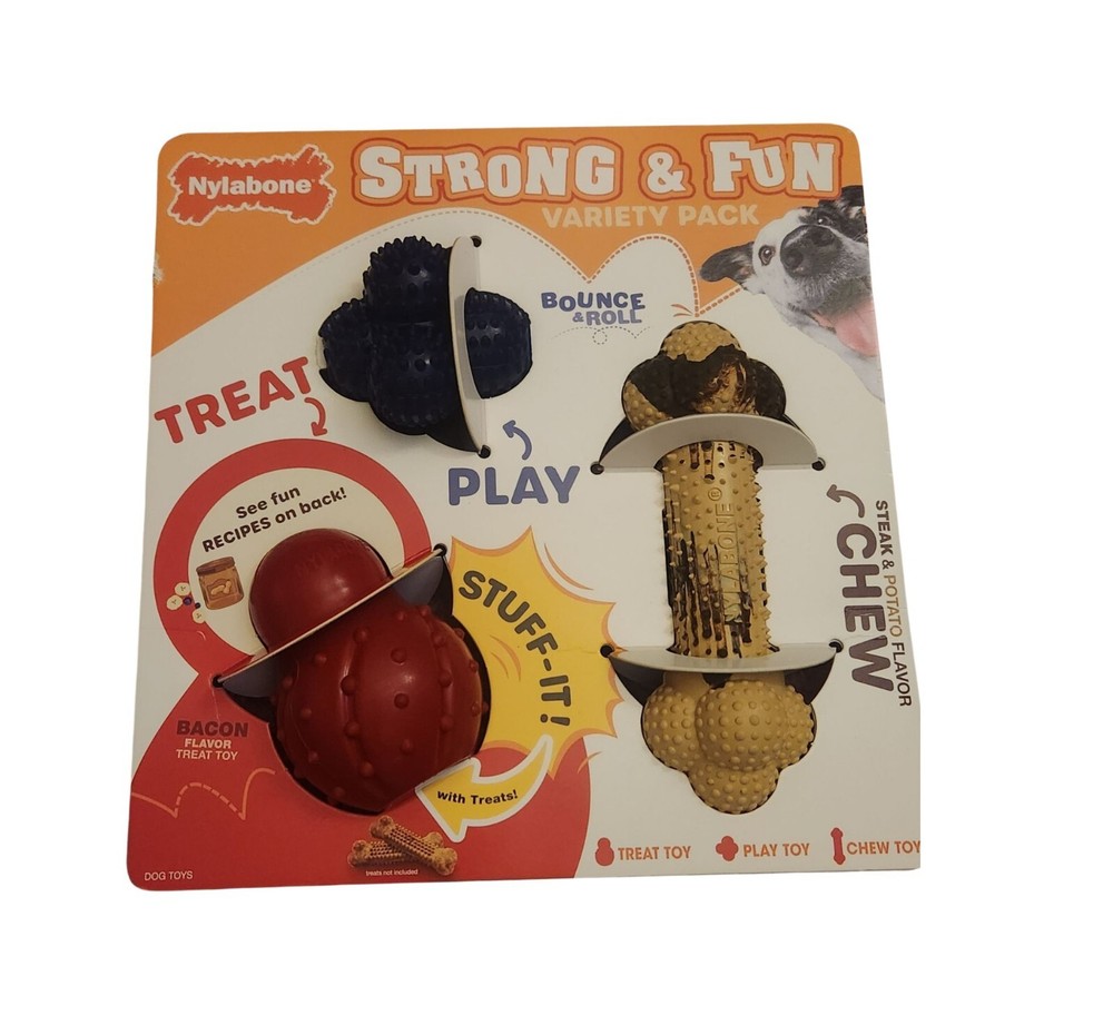 Nylabone Strong & Fun Variety 3 pack Treat toy Play Toy Chew Toy