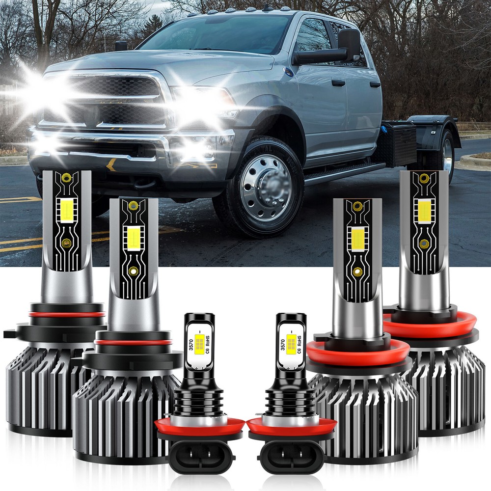 For Ram 4500 2022-2022 LED Headlight Hi/Lo+Fog light Combo Bulbs 6500K White