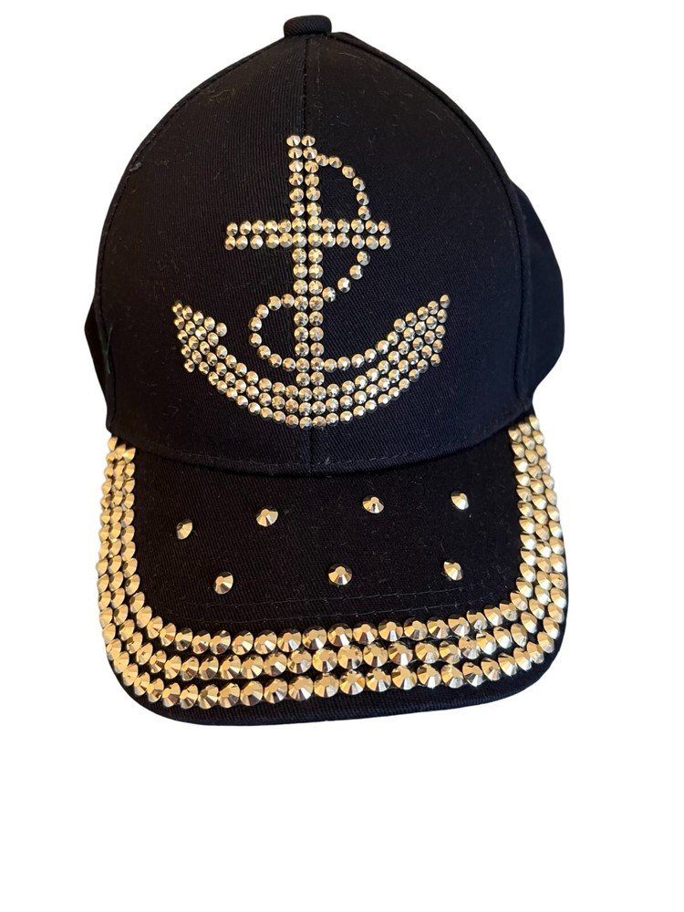 David Young Nautical Hat Blue Baseball Cap with Silver Stud Anchor Adjustable