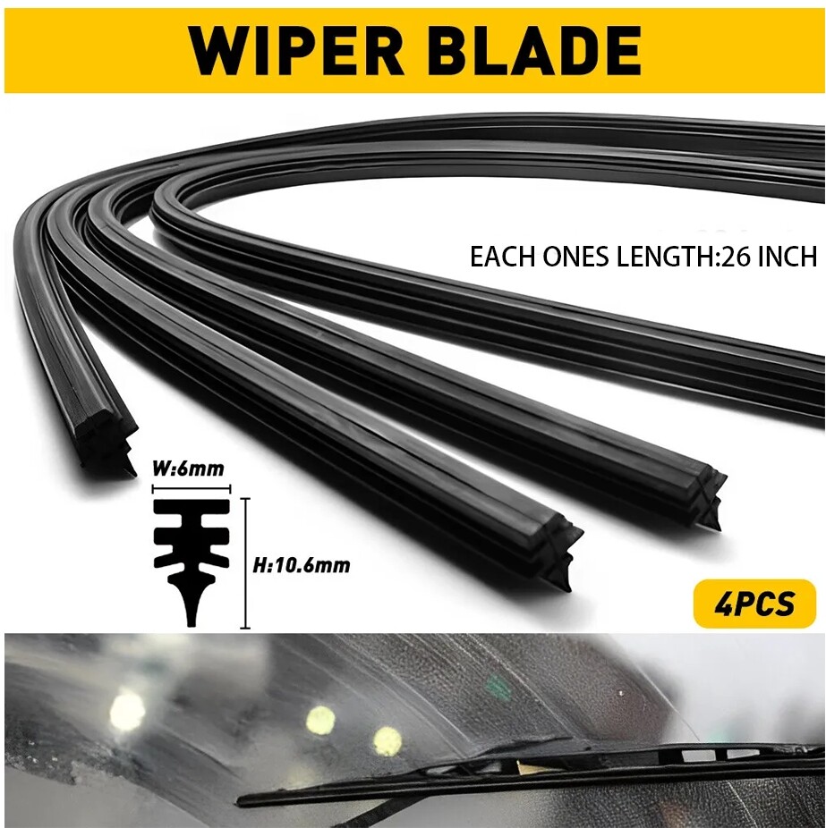 4X Frameless Windshield Wiper Blade Refills – Durable Rubber Inserts for Cars