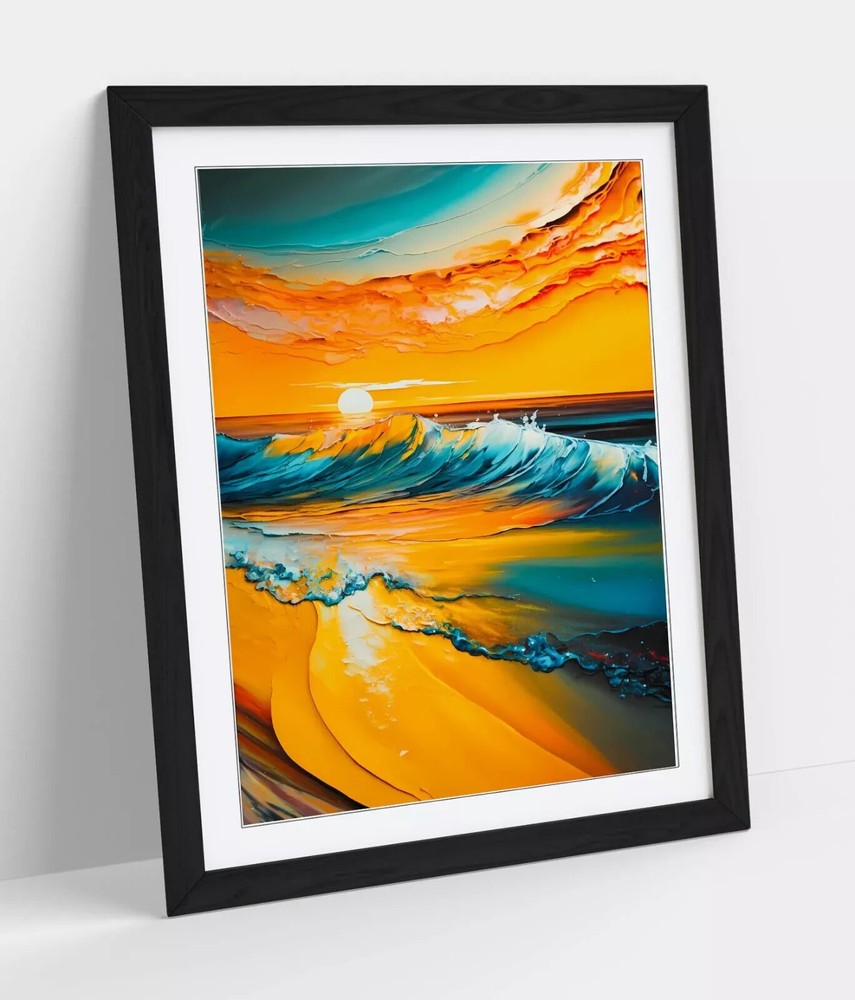 BEAUTFUL SUNSET SEASIDE WAVES DECOR FRAMED WALL ART PICTURE POSTER PRINT DECOR