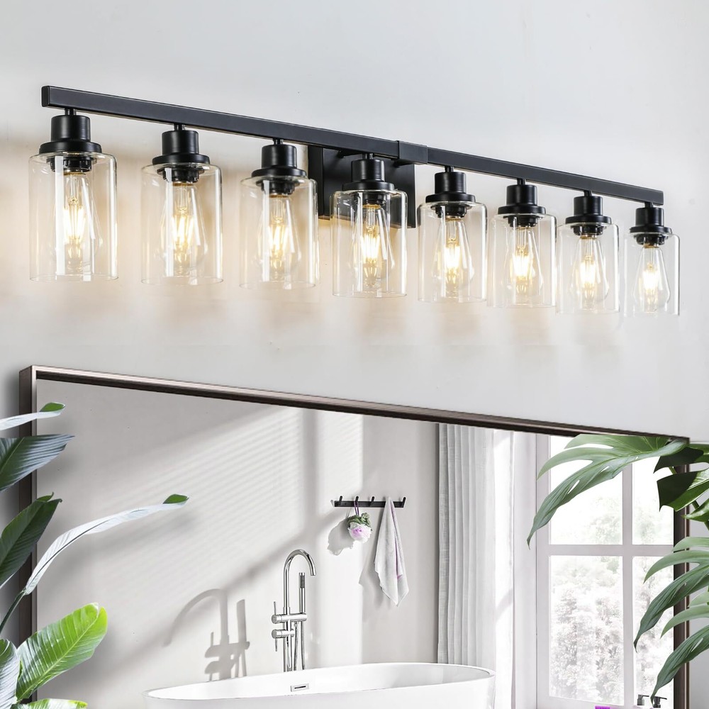 8 Light Bathroom Vanity Lights Over Mirror, 52inch Black Vanity Lights Fixtur...