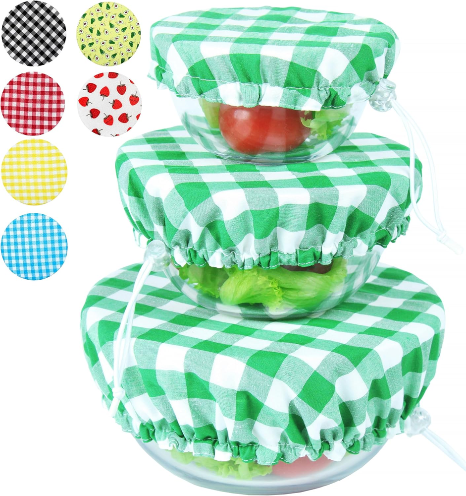 Handmade Reusable Cotton Bowl Covers Double Layer Set of 3 Green