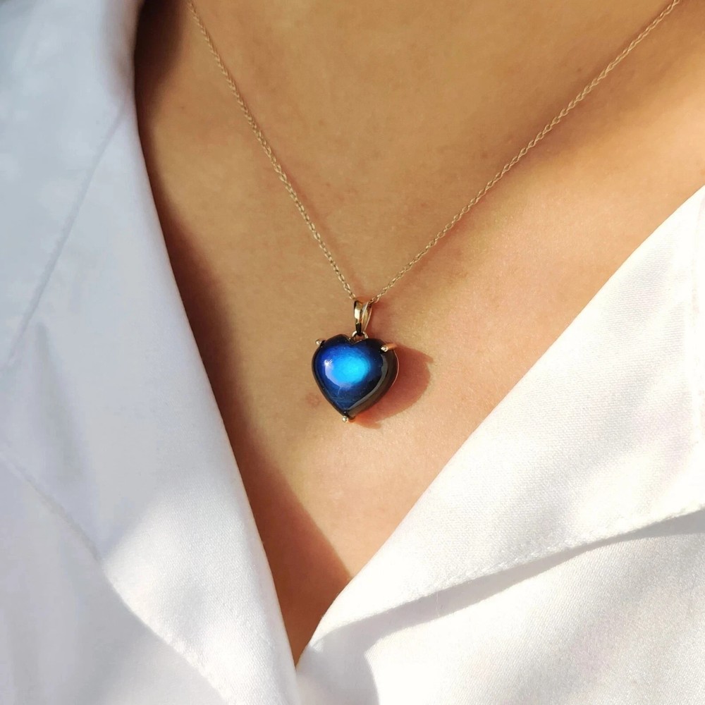 Natural Heart Shape Labradorite Gemstone Sterling Silver Handmade Pendant