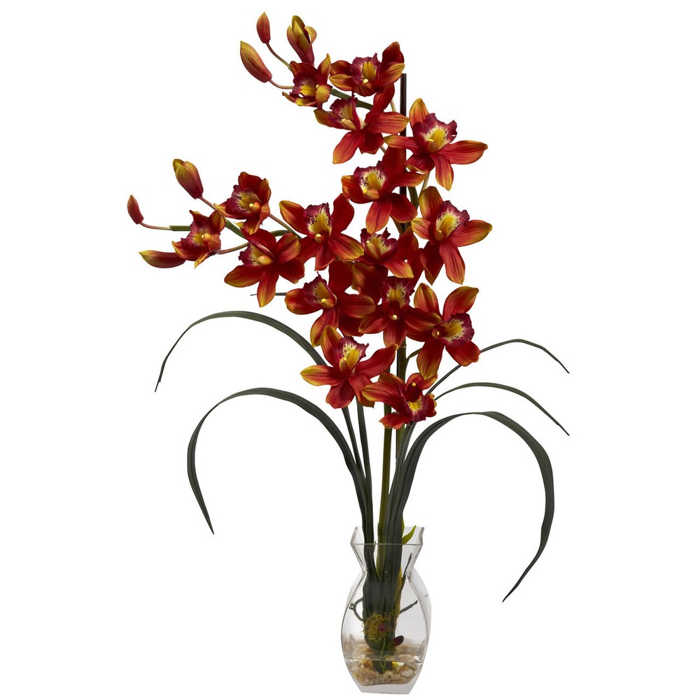 28 Inch Tall Burgundy Orchid Silk Flower Arrangement with Vase