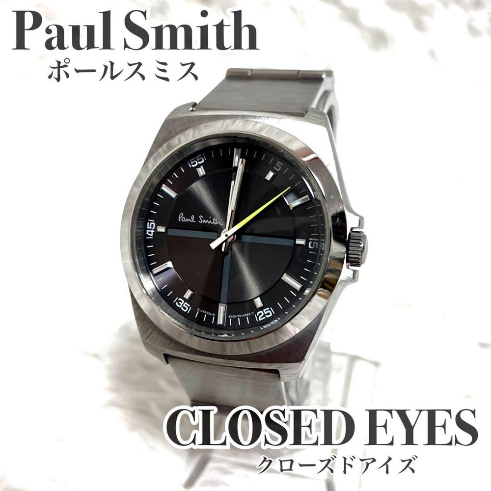 USED GOOD CONDITION PAUL SMITH CLOSED EYES DARK GRAY WRISTWATCH GOOD M-8954