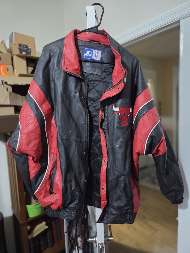 Vintage Old School Starter Chicago Bulls Leather Jacket NBA Men’s XL Black