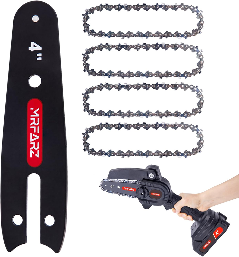 4-Inch Mini Chainsaw Bar with 4 Chainsaw Chains, 1/4