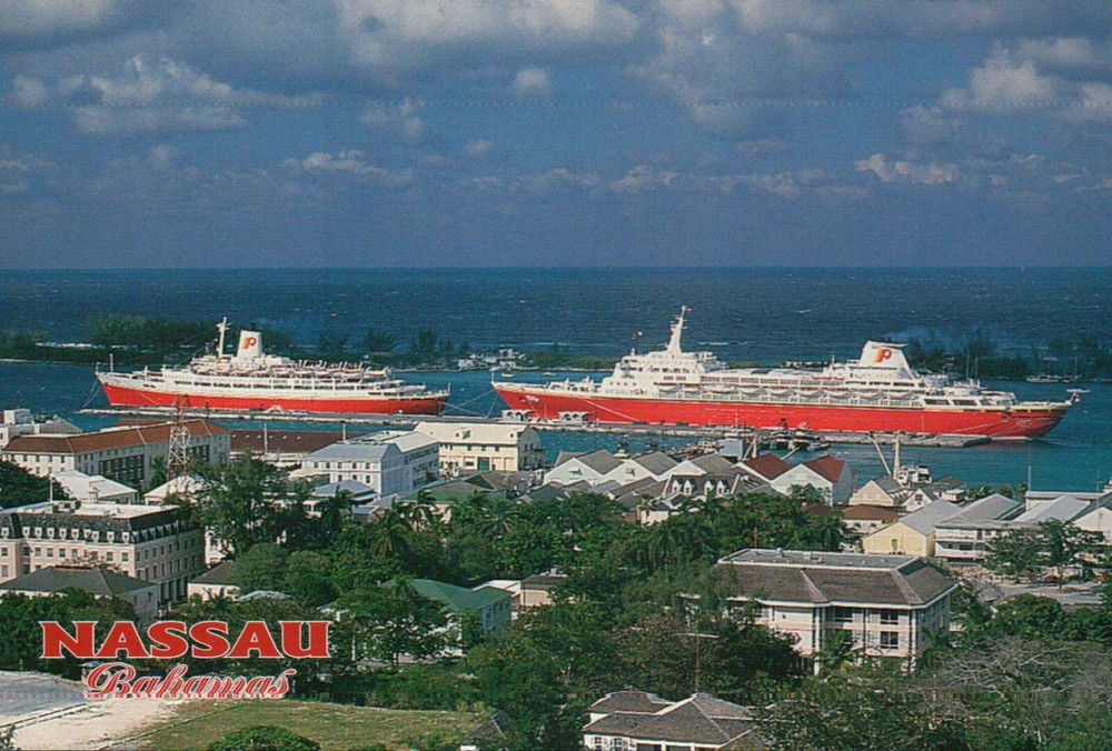 Cruise Ships in Nassau, The Bahamas, Sparkling Turquoise Waters --- Postcard