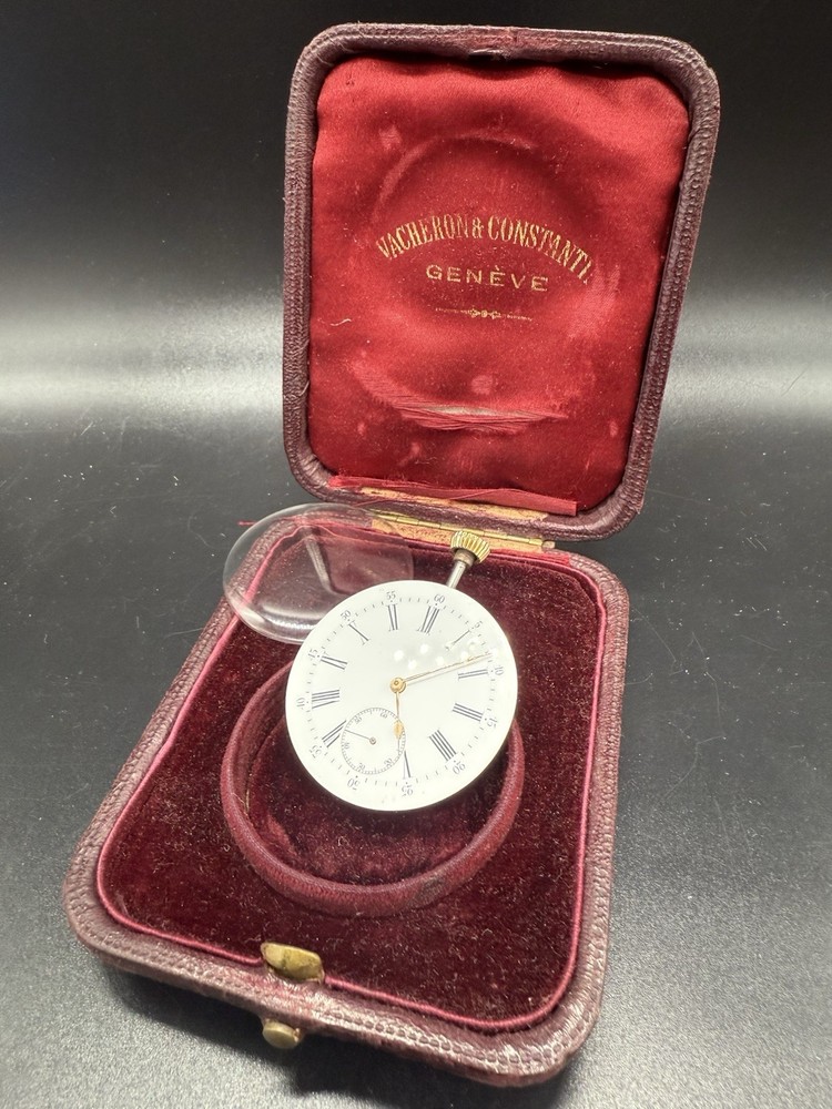 Vintage Vacheron Constantin Pocket Watch Movement w/ Original Leather Case