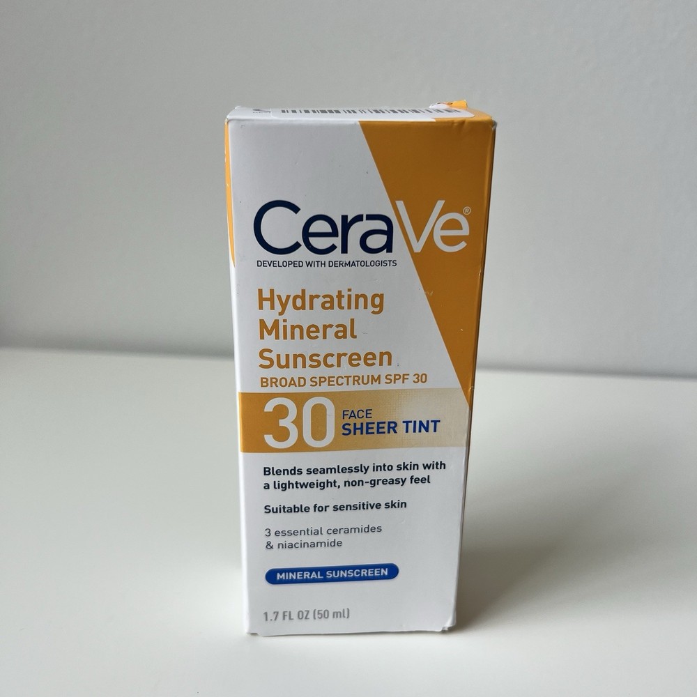 CeraVe SPF 30 Hydrating Mineral Sunscreen with Sheer Tint 1.7 Oz Exp 02/27