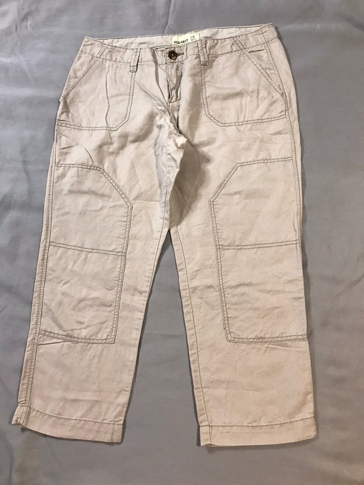 Old Navy Pants Womens 8 Beige Capri Linen Blend