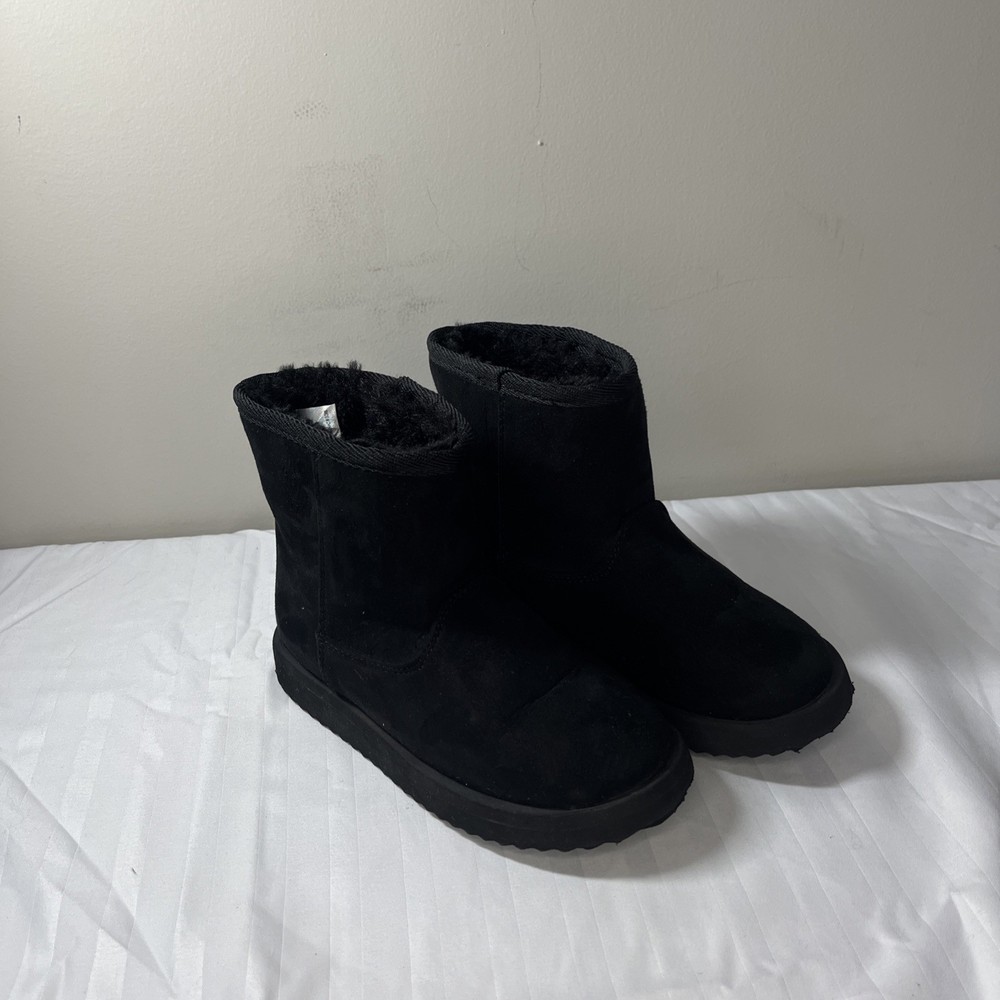 Wonder Nation Little and Big Girls Faux Fur Shearling Boots Sz 10 Black