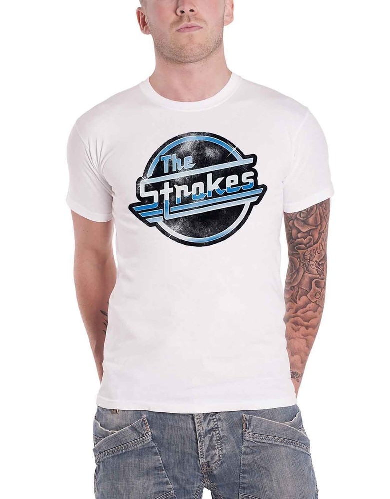 The Strokes Distressed Magna Logo Official Mens White Band T-Shirt