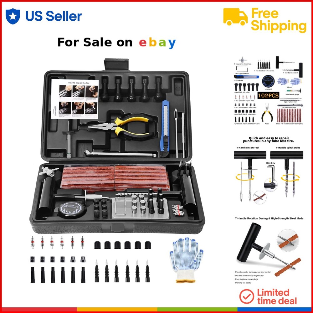 Heavy Duty 102 Pcs Universal Tire Repair Kit for Cars and Trucks