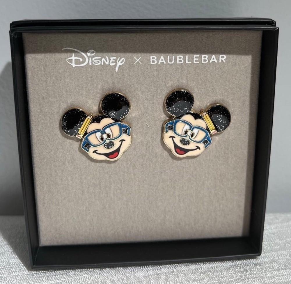 Disney x Baublebar MICKEY MOUSE Glasses Pencil Stud Earrings Teacher Gift NIB