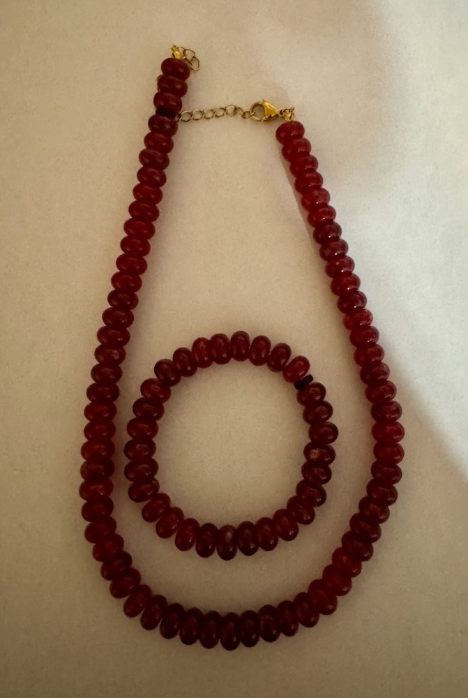 Allie+Bess Dark Red Beaded Necklace and Bracelet
