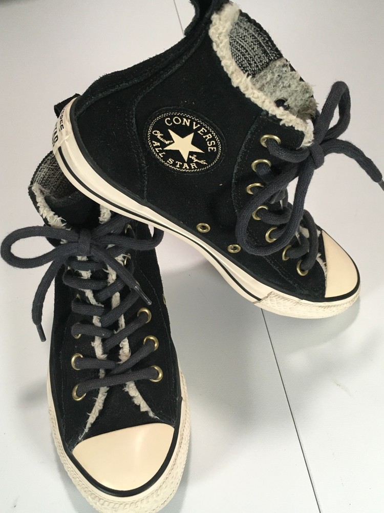Converse Chuck Taylor All Star Black leather Faux Fur Lined Winter Hi-Top W 7
