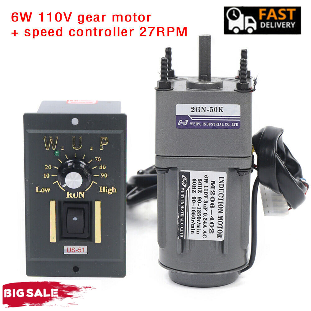 110V AC Gear Motor Reversible Electric Variable Speed Controller 27 RPM/MIN 1:50