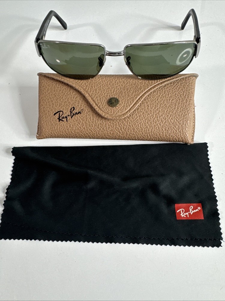 RAY BAN RB3189 LEATHER II 004/9A 61[]16 3P POLARIZED LENS METAL WRAPs SUNGLASSES