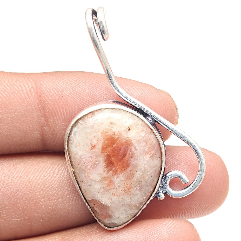 Sunstone Gemstone Pendant Handmade Ethnic Silver Jewelry Gift For Her 1.75 Inch