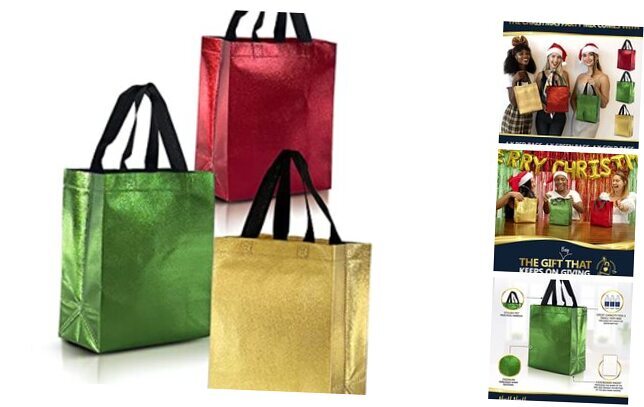 Christmas Gift Bags Medium Size - Set of 12 With 4 Christmas Mix - Medium Size