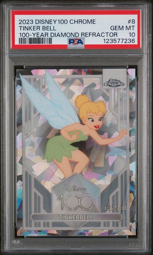 2023 TOPPS CHROME DISNEY 100 TINKER BELL DIAMOND /100 PSA 10 GEM