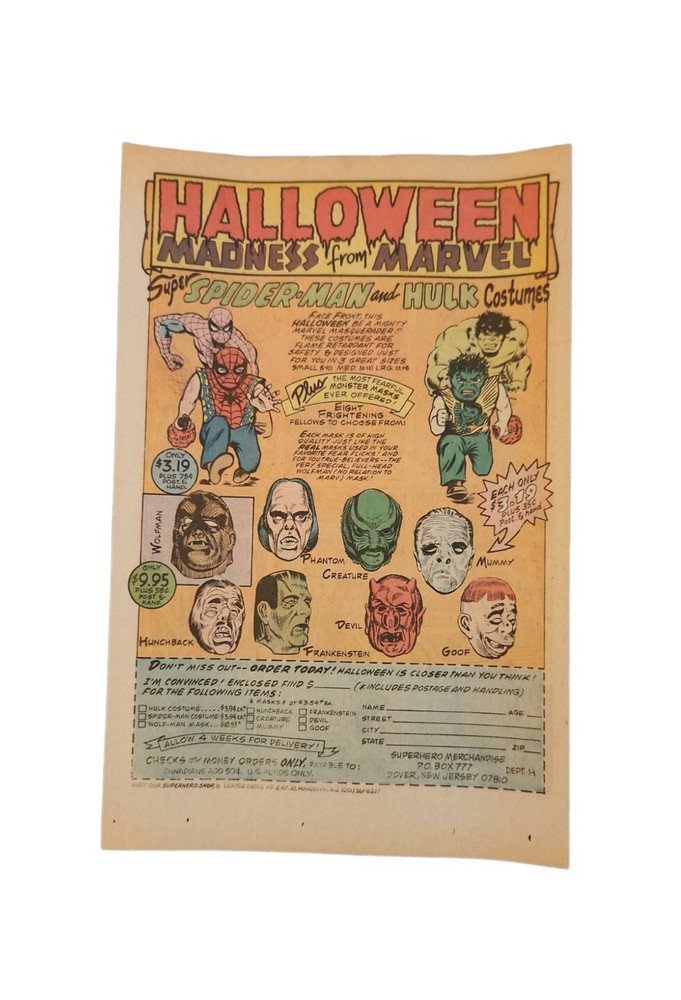 PRINT AD Vintage 1976 MARVEL HALLOWEEN COSTUMES  Hulk Spider-Man Frankenstein