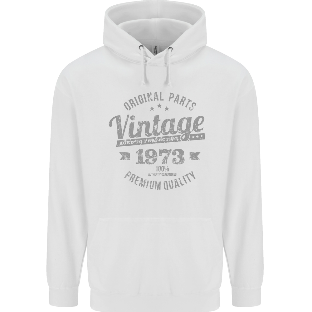 Vintage Year 52nd Birthday 1973 Mens 80% Cotton Hoodie White